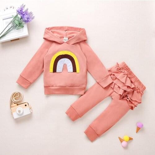 Menoea Baby Rainbow Clothing Spring Autumn Toddler Baby Boy Girls Clothes Solid Sweatshirt Hoodie Pleated Pants 2PCS Outfits