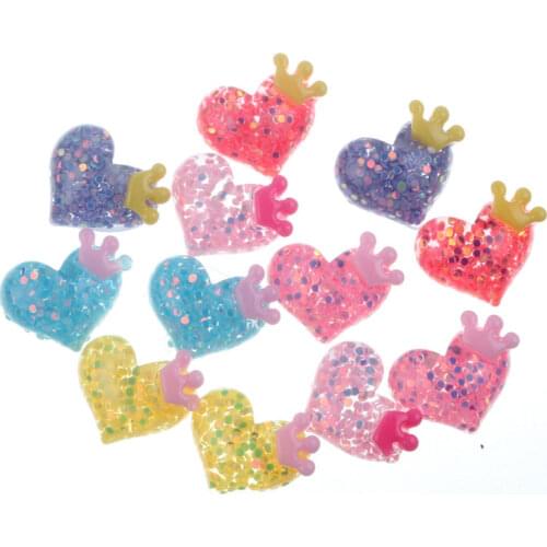 50Pcs Mixed Clear Bling Resin Heart With Crown Decoration Crafts Flatback Cabochon Embellishments For Scrapbooking Accessories
