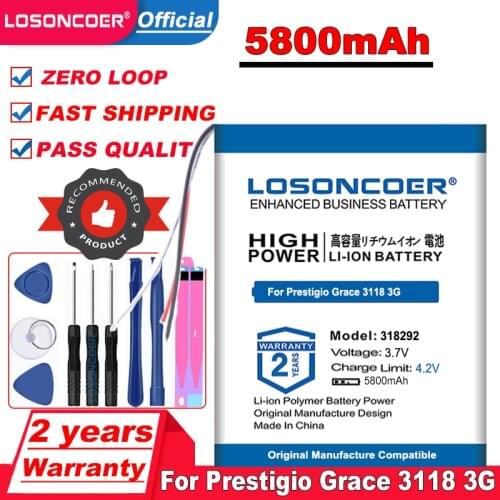 LOSONCOER Top Brand 100% New 5800mAh 358595 318292 Battery for Prestigio Grace 3118 3G PMT3118 Tablet 7" Batteries