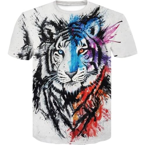 2021 summer mens t-shirt new 3D printing t-shirt mens color graffiti tiger t-shirt summer black t-shirt round neck t-shirt