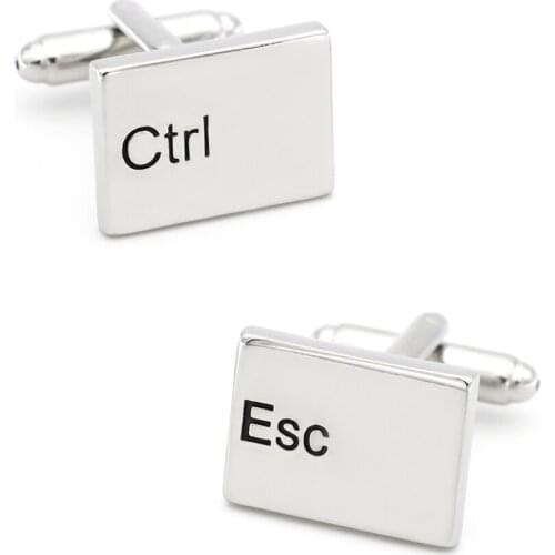 Mens Keyboard Cuff Links Copper Material Silver Color 'Esc & Ctrl