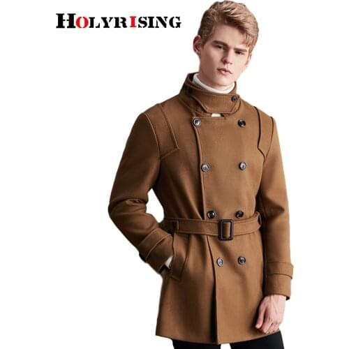 Luxurious Winter Male Wool Jacket Stand Collar Manteau Homme Woolen Blend Overcoat Double Button Coats Men With Belt 6XL 19412