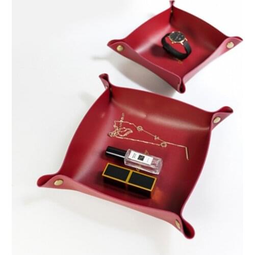Desktop Storage Tray Key Holders Dice Plate Coin Jewelry Ring Container Makeup Foldable Box Home Decoration PU Leather Organizer