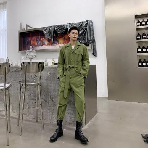 2020 New Vintage Tooling Jumpsuit Mens Spring New Arrival Casual One Piece Overalls Hip Hop Loose Work Long Sleeve Rompers