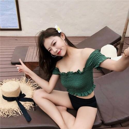The New Split Green Bikini Three-piece Suit with Large and Small Breasts Was Used for Hot Spring Holiday Bathing Suit Women