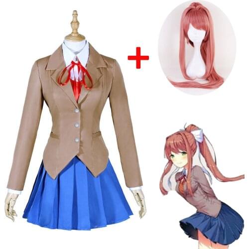 Anime Doki Doki Literature Club Monika Cosplay Monika Wig Sayori Yuri Natsuki Cosplay Costume School Uniform Cosplay Wig Wig Cap