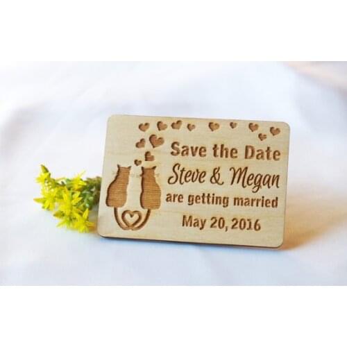Personalize sweet cat in love Wedding rustic wooden Save the Date Fridge Magnets engagement invitation cards party favors gifts