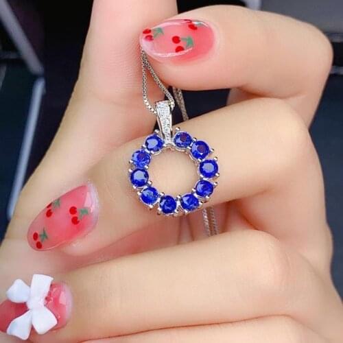 Grace Circle Sun flower natural blue sapphire gem Pendant natural gemstone pendant S925 silver women girl party gift jewelry