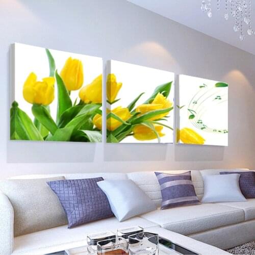 3 Pieces Yellow Tulip Flowers Posters Wall Art Canvas Pictures Home Decor Paintings Accessories for Living Room Decorations