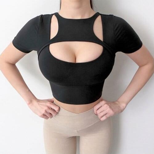 Sexy Yoga Shirts Women Fitness Push Up Solid Crop Top Sports Running Workout Bodybuilding Gym Slim Fit Breathable Short Shirt