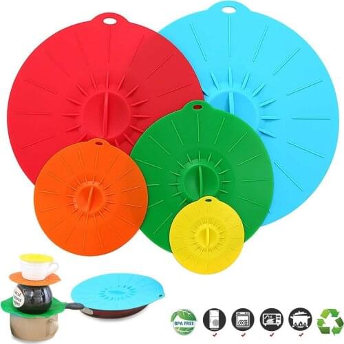 Food Silicone Cover Caps Fresh Adaptable Silicone Cover Lids Reusable Eco-Friendly For Kitchen Accessories 5 size