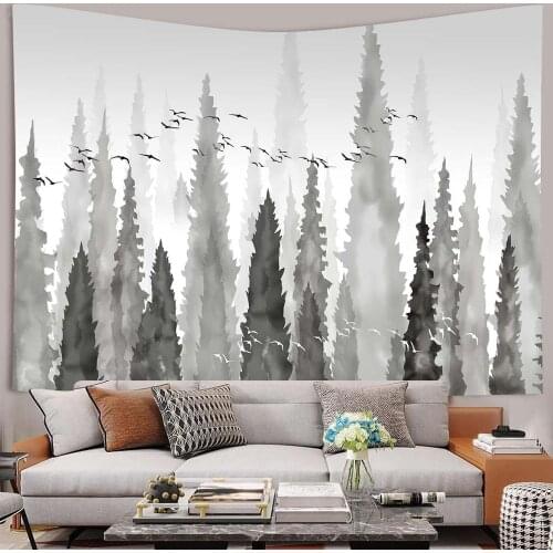 Simsant Grey Nature Mountains Tapestry Misty Forest Art Wall Hanging Tapestries for Living Room Home Dorm Decor