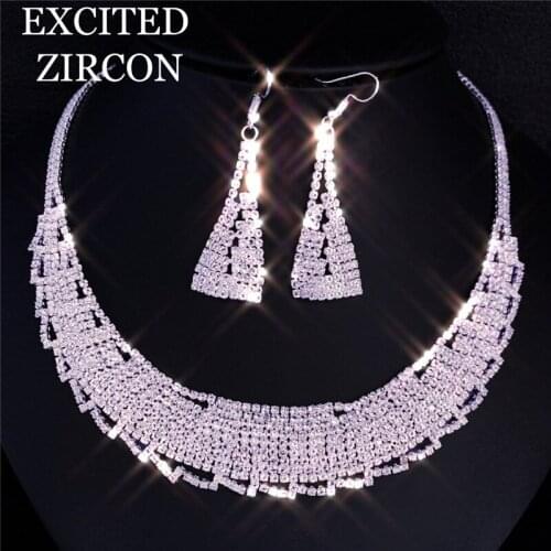 Rhinestone Women Bridal Wedding Pendant Necklace Earrings Jewelry Set Angel Jewelry Sets Artificial Necklace Earring