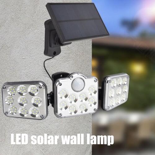 LED Solar Lamp Light Rotatable 3 Heads Waterproof PIR Sensor Solar Flood Light Solar Panel Wall Lamp Decorative Light