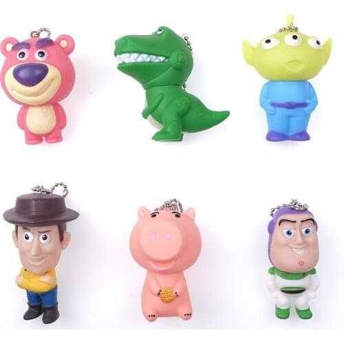 Disney Toy Story 4 Vinyl Doll Keychain Q Version Cartoon Anime Figure Buzz Lightyear Lotso Partysaurus Rex Woody Pendants Toys