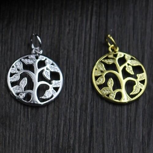 Vintage Hollow Craft Life Tree S925 Charms Decoration Round Pendants 925 Sterling Silver Findings DIY Fancy Jewelry Making Gift