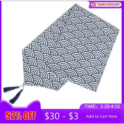 Japanese Style Table Runner with Tassels for Dining Table Linen Cotton Tablecloth Home Decor Geometric Grid Table Flag 33x180cm