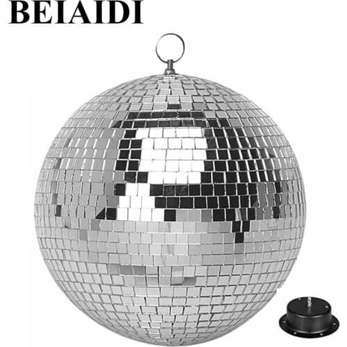 BEIAIDI D25CM Glass Rotating Disco DJ Mirror Ball With AC Motor Fixtures Disco Crystal Mirror Ball Reflective Stage Effect Light