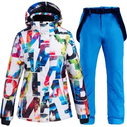 Womens Thicken Warm Snow Suit clothing Waterproof Windproof Winter Wear Mountain Snowboarding Ski Jackets + snow Bibs pants set