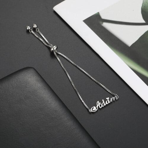 Sipuris Customized Name Bracelet Stainless Steel Box Chain Bracelet for Women Couple Adjustable Custom Personalized Jewelry Gift