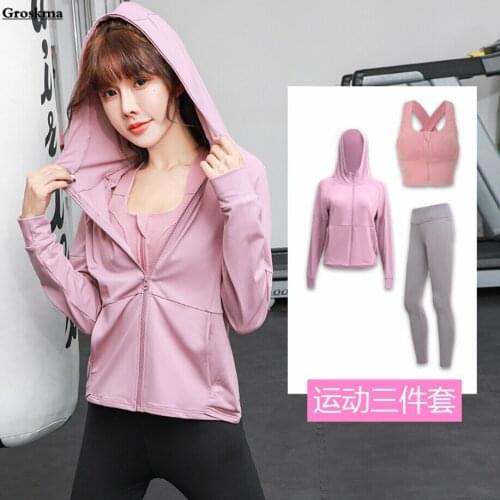Hooded Loose Coats+Bra+Pants Women Yoga 2/3 Piece Set Quick Dry Outdoor Sports Running Clothing Fitness Gym Suits Exercise
