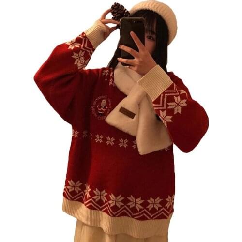 AECU 2020 Christmas Sweater for Women Winter Snow Pattern Ugly Sweater Warm Plus Size Knitted Jumpers Pullovers Knitwear