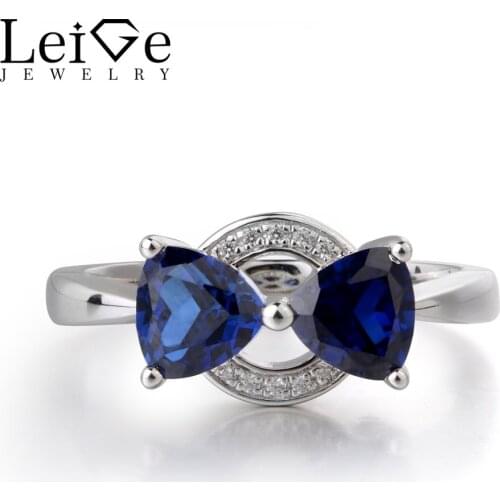 Leige Jewelry Lab Blue Sapphire Gemstone 925 Sterling Silver September Birthstone Trillion Cut Anniversary Rings For Woman