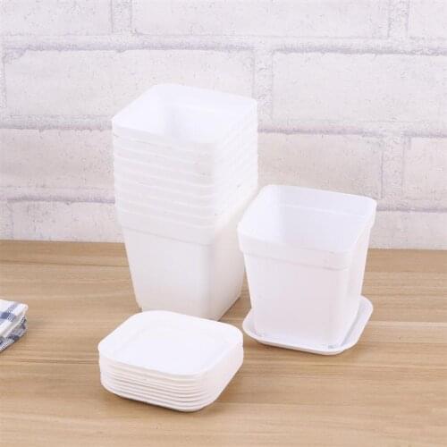 10/14pcs Plastic Square Flower Pot Decorative Flower Pots Planters Succulents Nursery Floral Holder Garden Supplies with Trays