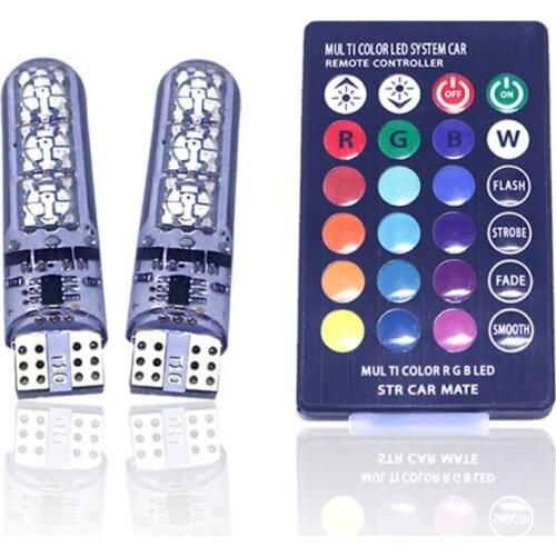 2pcs T10 W5w RGB LED Bulb 6SMD COB Canbus 194 168 Car With Remote Controller Flash/Strobe Reading Wedge Light Clearance Lights