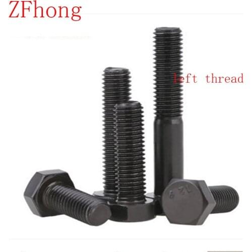 2pcs DIN933 M12*20/25/30/35/40/50/60/70/80/100 Steel with black left thread hex bolts