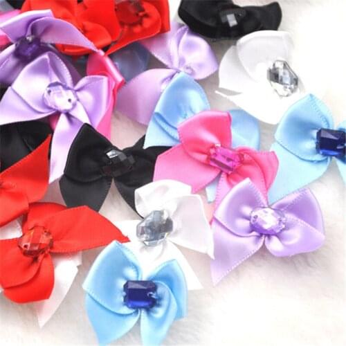 20pcs Mix Satin Ribbon Bows W/rhinestone Appliques Craft Wedding A065