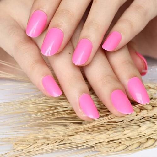 24pcs new Adorable fashion candy oval decorative fake nails long round section Deep pink P81X