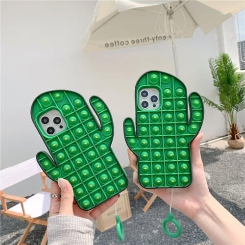 3D Cactus Silicone Phone Case For Iphone 6 6s 7 8 Plus X XR XS 11 12 Pro Max Reliver Stress Fidget Toys For Iphone Cover