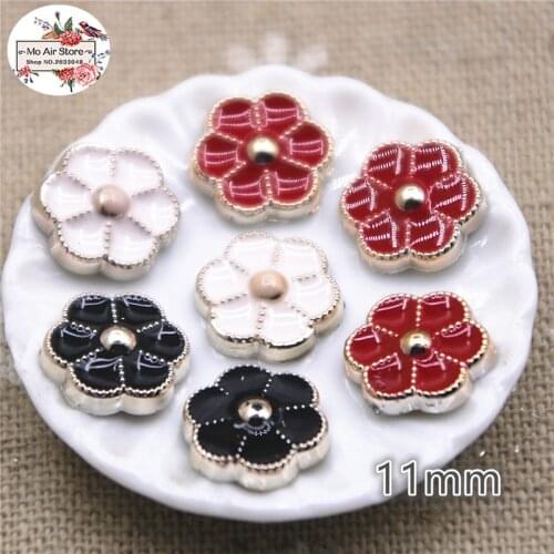 50pcs 11mm red/black/white flat back cute flower Home Garden Crafts Cabochon Scrapbooking Clothing accessories