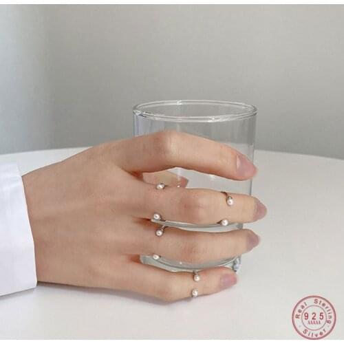 925 Sterling Silver French Simple Pearl Open Ring Women Light Luxury Vintage Wedding Party Jewelry Girlfriend Gift