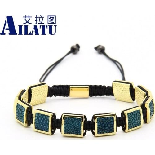 Ailatu Mens Bracelets Python Leather Stingray Macrame Bracelet 10pcs/lot Top Quality