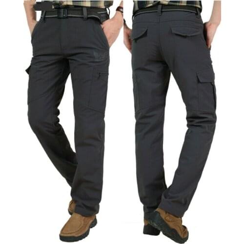 Men Thickening Fleece Lined Trouser Quick Drying Thermal Waterproof Cargo Pants Outdoor Leisure