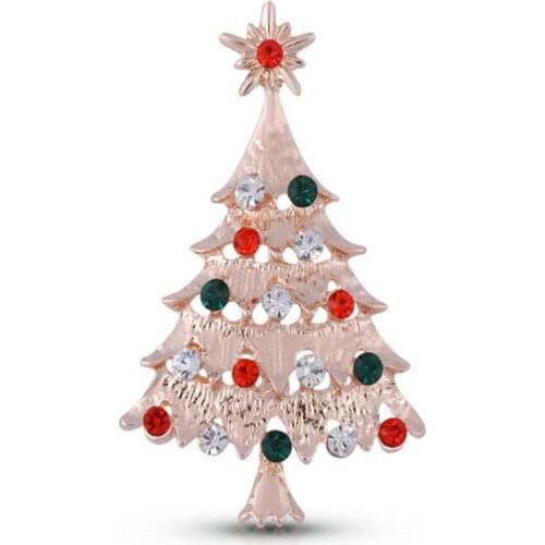 Folk style metal badge with diamonds European and American popular Christmas tree badges k200424