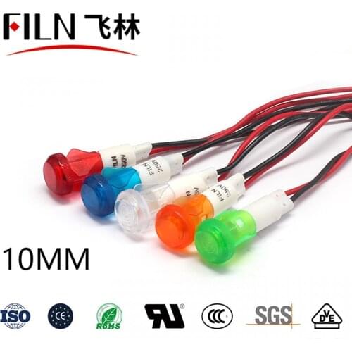FILN 10mm 12v 24v 220v 110v Plastic Wired Terminal signal lamp low price led indicator light