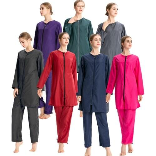 Islamic Women Muslim Swimwear 3 Piece Sets Burkini Hooded Hijab Swimsuit Modest Swim Surf Wear Sport Full Suit for Swimming 2021