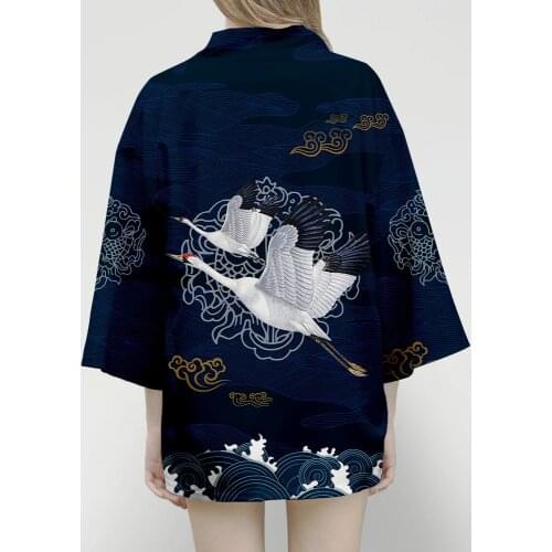 Samurai Crane Japanese Style Kimono Haori Men Women Cardigan Chinese Dragon Traditional Japanese Clothing Asian Clothes