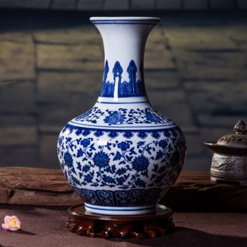Chinese Jingdezhen Blue White Porcelain Ceramic Vase Ornaments Desktop Crafts Smooth Surface Home Decoration Furnishing Articles