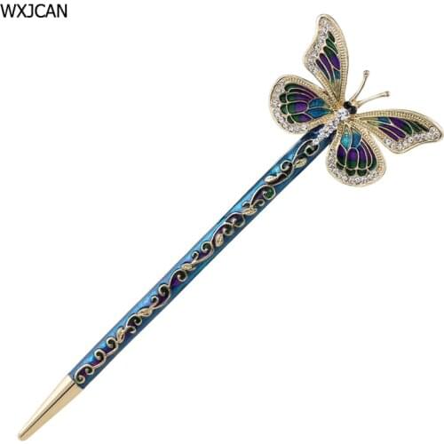 WXJCAN Classical enamel hairpin sticks Butterfly national characteristics high-quality drawing rhinestone process hairwear H1038