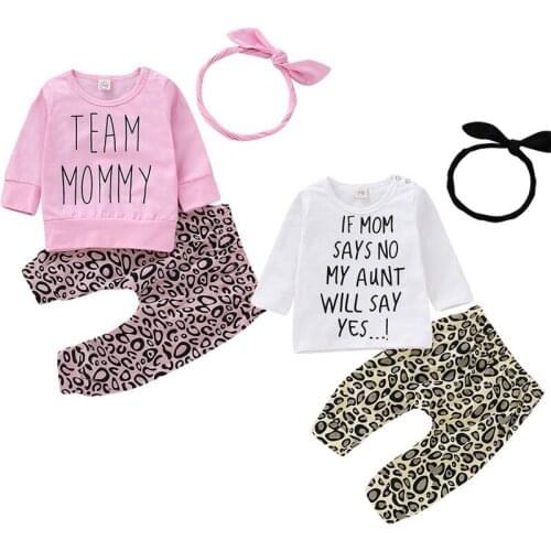 0-24M Infant Baby Girl Princess Clothes Set Fashion Newborn Baby Girl Long Sleeve T-shirt Tops Leopard Printed Pants 3Pcs Outfit