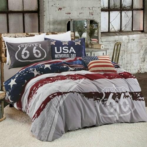 New Sanding 100% Cotton Printed Flower Bedding Set Cartoon Bed Sheet set Duvet Cover Pillowcase Queen King 4pcs grey red stripe