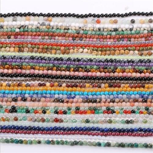 Natural Stone 2 3 4MM Round Beads Tourmaline Amethysts Lapis lazuli Agates Jades Beads For Jewelry Making Charm DIY Accessories