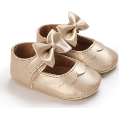 Soft PU Leather Baby Princess Shoes Newborn Girls Moccasins Shoes Rubber Sole Prewalker Non-slip Butterfly-knot First Walkers