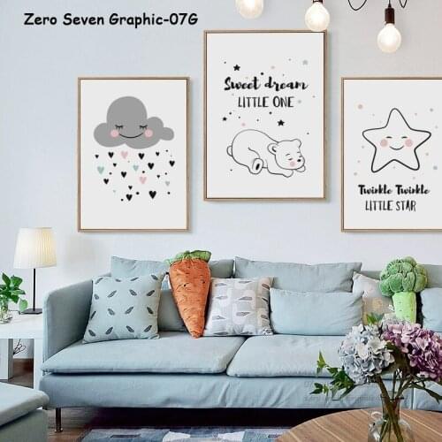 Cartoon Star Rain Cloud Canvas Art Painting Print Poster Baby Room Picture Wall Home Decoration
