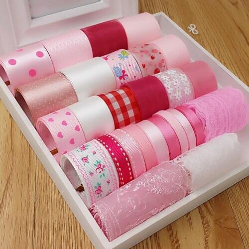 Pink Ribbon Set Manual Headdress Hair Accessories Novice Material Bag Hairpin diy Jewelry Accessories(27meters )