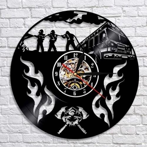 Firefighting Rescue Helmet Axes Crossed Wall Art Wall Clock Fireman Fighting Vinyl Record Wall Clock Firemen Retirement Gift